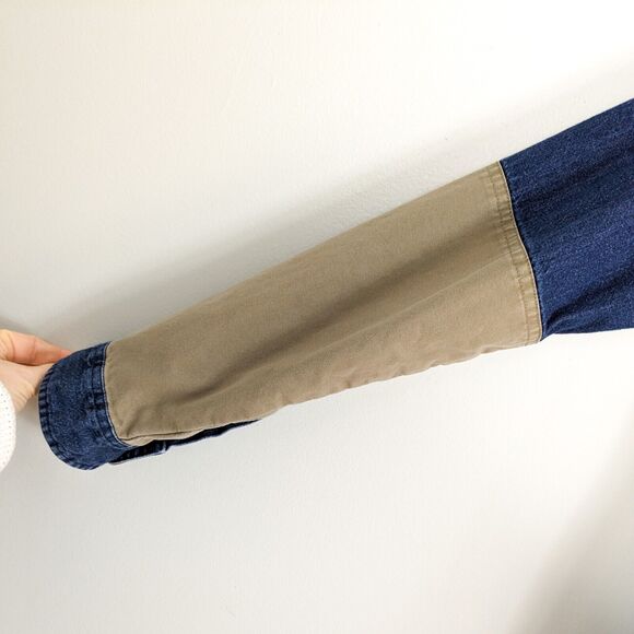 Vintage Columbia Button Up Shirt L Blue Tan Work Workwear 90s Jean Denim Western - Picture 5 of 9